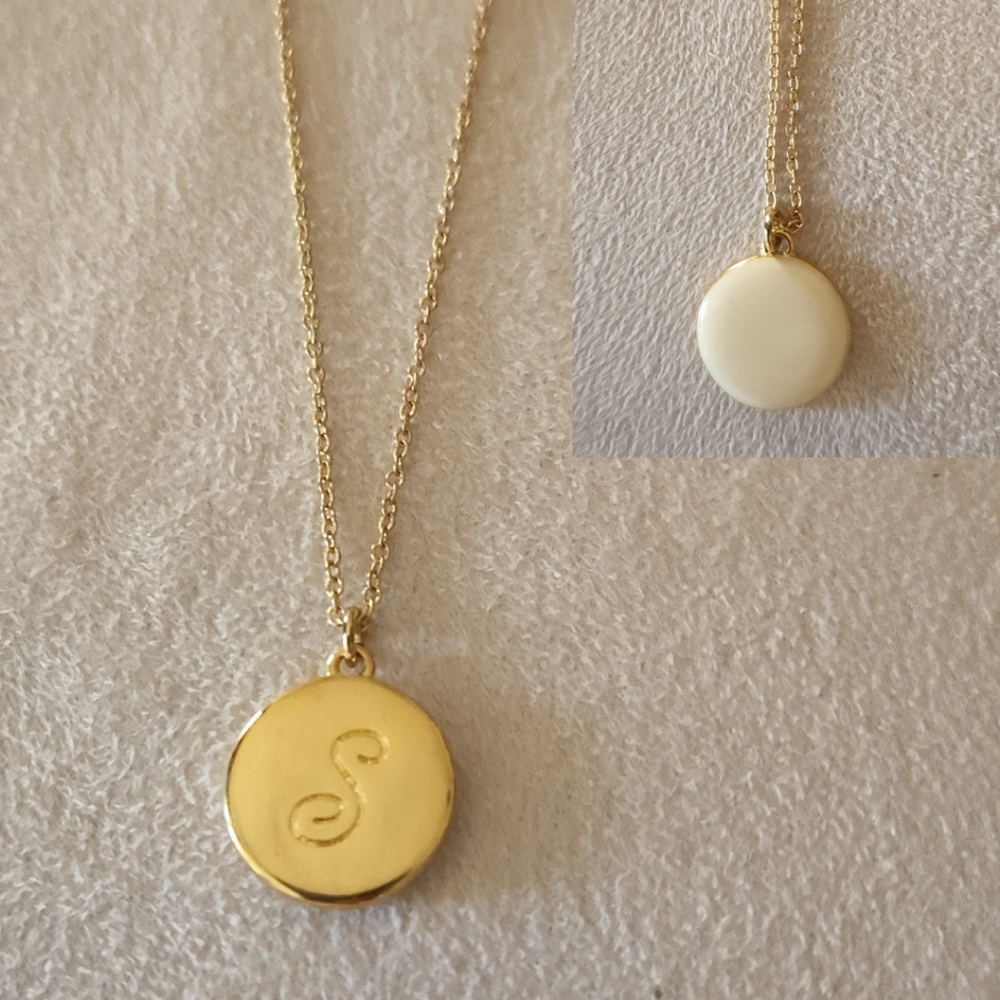 NEW "S" Initial pendant necklace - reversible cream enamel back